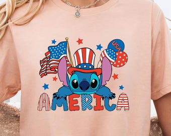 4th of July Stitch T, shirt, Funny America shirt, patriotic fan top