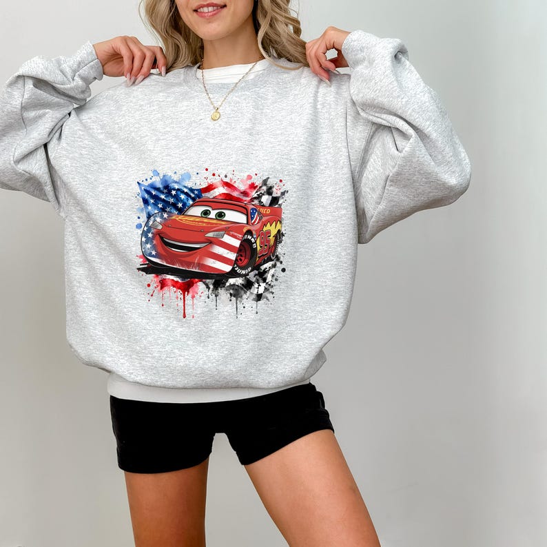 4th of July Lightning McQueen Shirt, American Cars Tee image 3