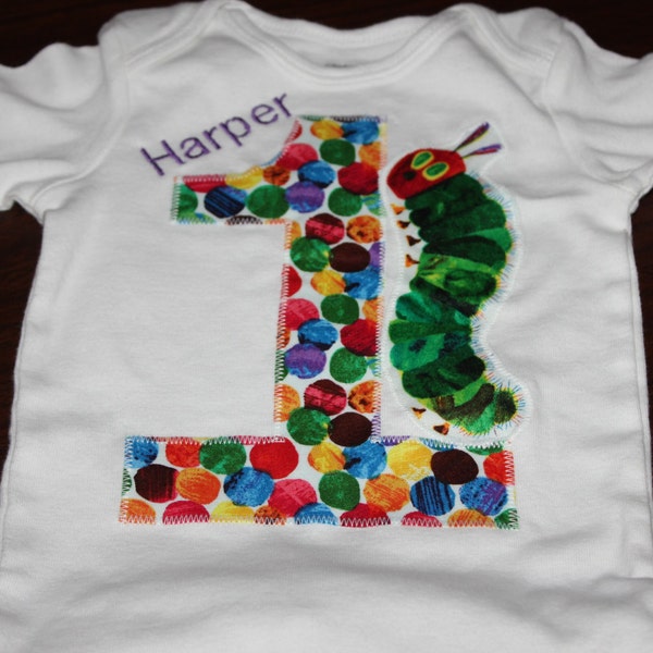 Very Hungry Caterpillar Short Sleeve onsie with One and Caterpillar - READY to SHIP - 18 months