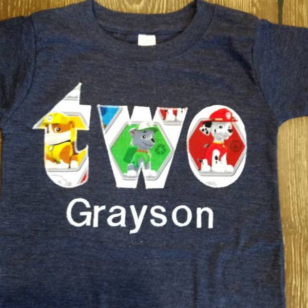 Paw Patrol Birthday Shirt - Custom - you pick the number or word on the shirt
