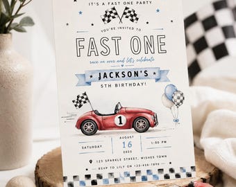 Fast ONE-verjaardagsuitnodiging, bewerkbare afdrukbare sjabloon (digitale download)