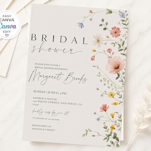 Bridal Shower Invite | Wildflower Floral Theme | Editable Canva Template | Instant Digital Download