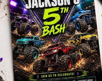 Monster Truck Birthday Invitation, Editable Monster Jam Party Invite (5x7)