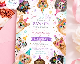 Einladung zum Welpengeburtstag | Hundegeburtstagseinladung | Bearbeitbare Canva-Vorlage