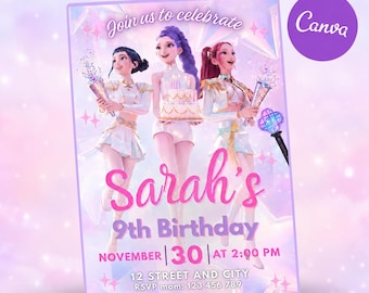 K-pop Demon Hunters Birthday Invitation, Editable Canva Template, (Digital Download)