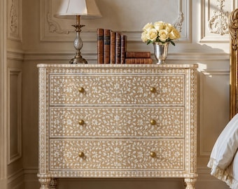 luxury beige bone inlay 3- drawer dresser