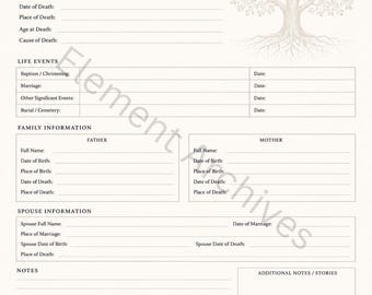 Ancestor Profile Sheet | Genealogy Research Worksheet (PDF Download)