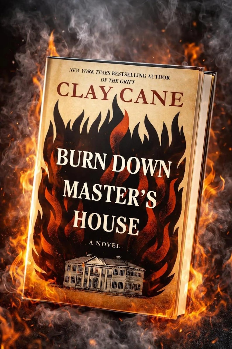 Puede incluir: Portada del libro "Burn Down Master's House" de Clay Cane, con un dise&ntilde;o vintage. El t&iacute;tulo est&aacute; en letras grandes y en negrita, y las llamas rodean el libro. El nombre del autor y la frase "New York Times Bestselling Author" tambi&eacute;n son visibles, creando un efecto dram&aacute;tico.