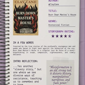 Puede incluir: Portada del libro "Burn Down Master's House" de Clay Cane, una novela de ficci&oacute;n hist&oacute;rica. La portada presenta una ilustraci&oacute;n de una casa en llamas con el t&iacute;tulo en letras grandes y en negrita. El libro tiene una calificaci&oacute;n de cinco estrellas.