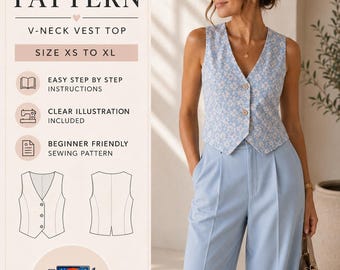 Wykrój na damską kamizelkę z dekoltem w serek | Kamizelka szyta na miarę (XS-XL)