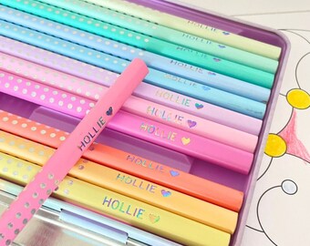 Pastel Colors Personalized Coloring Pencils Faber-Castell Sparkle Pastel Colouring Custom Pencils Coloring Gift Set Creative Gift for Girl