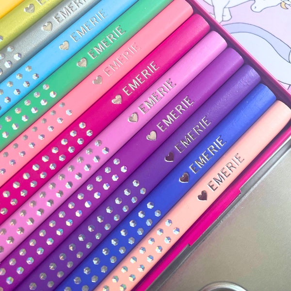 Crayons de couleur personnalisés, édition Faber-Castell Sparkle, crayons de couleur de haute qualité, ensemble de crayons de couleur personnalisés, cadeau de coloriage