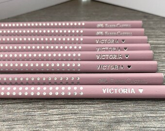 9 Personalized Rose Pink Pencils Faber-Castell Sparkle Edition , CustomName Pencils, Custom School Pencils, Gift for Girls, Gift for School