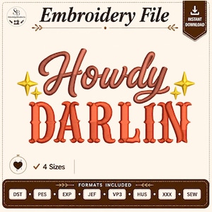 Western Cowgirl Embroidery Design | Howdy Darlin Embroidery File | Country Western Machine Embroidery Pattern | Instant Download