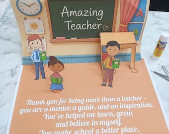 Teacher Pop-Up Card Template | Classroom Paper Craft (Instant Download)