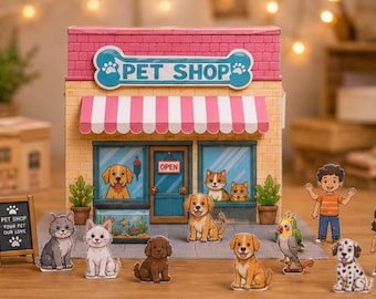 Set de juego de tienda de mascotas 3D / Kit de manualidades de animales en papel para imprimir (descarga digital)