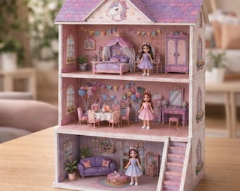 Printable Unicorn Dollhouse Paper Craft Kit | 3D DIY Template (Digital Download)