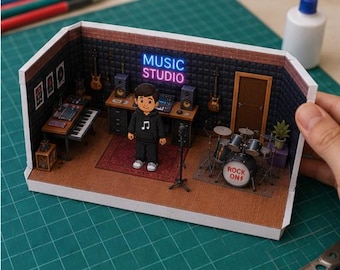 Printable Music Studio Diorama Craft | 3D Paper Model Kit (Digital Download)