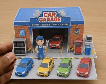 3D Car Garage Playset | Printable Vehicle Workshop Craft (Instant Download PDF)