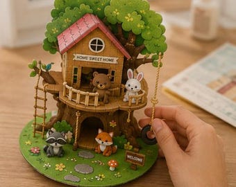 Woodland Animal Tree House Paper Craft | DIY Printable 3D Cut Fold Glue Activity
