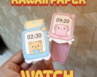 Kawaii Paper Watch Craft Template | Bear Axolotl Bracelet DIY (Instant Download)