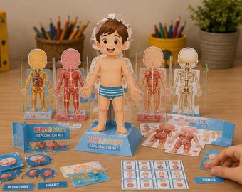 Kit de exploración del cuerpo humano / Manualidad de anatomía en papel para imprimir para niños (Descarga digital)