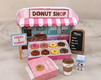 Printable Donut Shop Playset | DIY Bakery Craft, Pretend Play Toy (PDF)