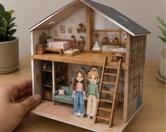 Printable Paper Doll House Kit | Cozy Loft Miniature Craft Template (Digital Download)
