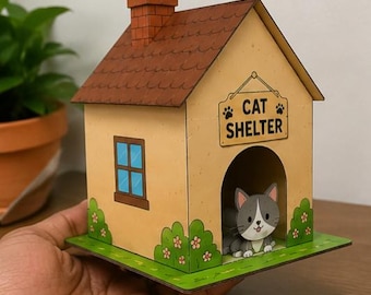 Cat Shelter Paper Craft Template | Printable DIY Animal House Activity (Digital Download)