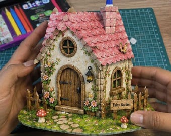 Fairy Garden House Paper Craft Template | Printable Miniature Cottage (PDF Download)