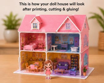 Pink Printable Doll House Kit | DIY Paper Craft Activity (PDF Download)