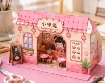 Juego de papel Kawaii de cafetería de comida china / Mini restaurante rosa para manualidades (descarga en PDF)