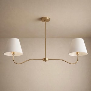 Modern Brass Kitchen Island Chandelier - Linear Dining Table Chandelier, Minimalist Ceiling Light, Curved Arm Brass Fixture