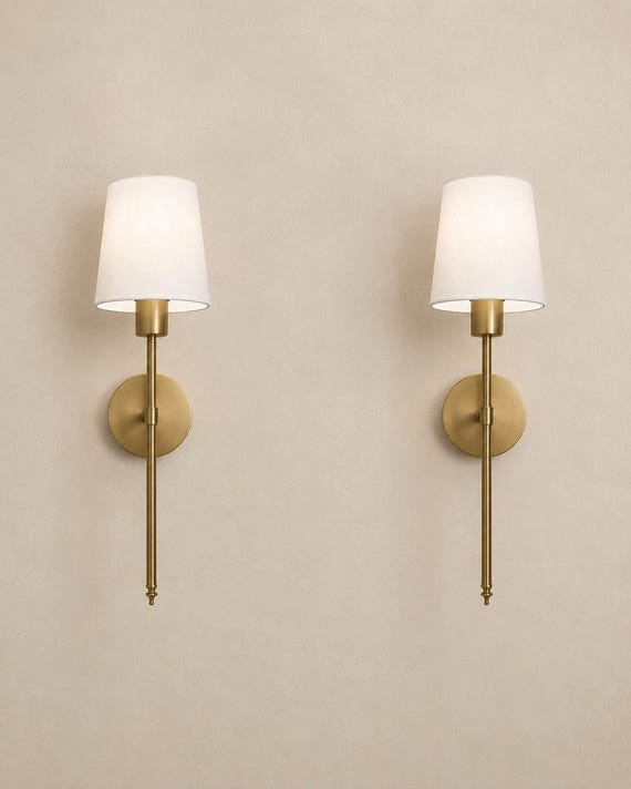 Vintage Brass Wall Sconce Pair, Mid Century Modern Wall Lamp, Bedroom Bedside Lighting, Bathroom Vanity Sconce, Handmade Brass Light