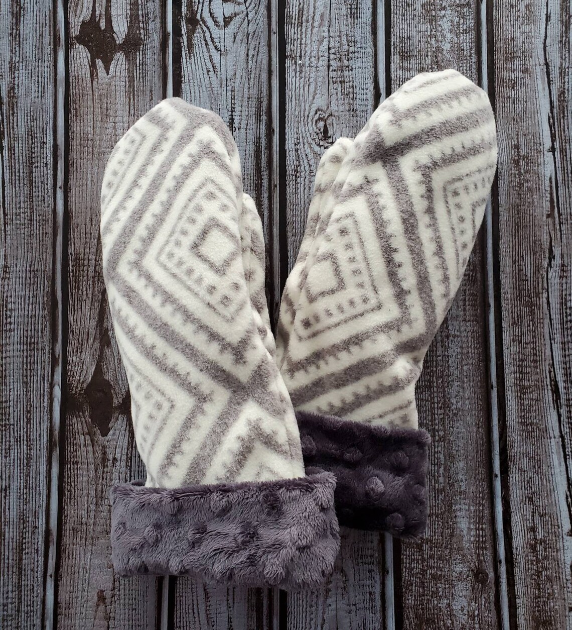 Lined Fleece Mittens with Minky Cuff Two Layer Warm Mittens Etsy