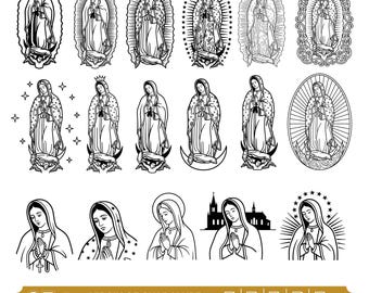 Pakiet SVG Matki Boskiej z Guadalupe | Plik Cricut Matki Boskiej z Guadalupe | Katolicka Matka Boska w formacie PNG | Religijny wycinany laserowo plik SVG