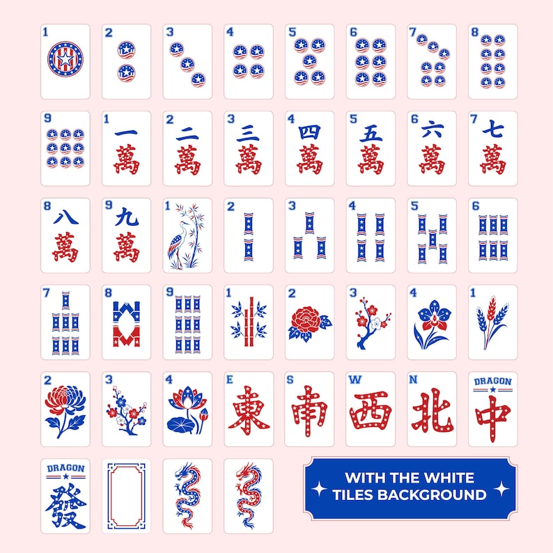 Patriotic Mahjong Tiles SVG Bundle | American Mahjong Tiles PNG | Fourth of July Cricut Design | USA Mahjong Clipart | Laser Cut Files image 2