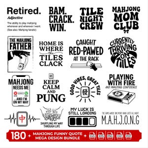 Funny Mahjong SVG Bundle | Game Night Shirt Designs | Chinese Tile Board Player Quotes PNG | Sublimation Cricut Files Instant Download