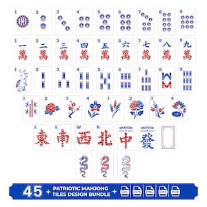 Patriotic Mahjong Tiles SVG Bundle | American Mahjong Tiles PNG | Fourth of July Cricut Design | USA Mahjong Clipart | Laser Cut Files image 1