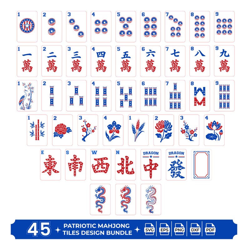 Patriotic Mahjong Tiles SVG Bundle | American Mahjong Tiles PNG | Fourth of July Cricut Design | USA Mahjong Clipart | Laser Cut Files image 1