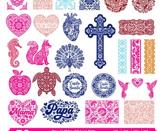 Pakiet Talavera SVG | Si Se Pudo, Meksykańskie serca, Kafelki, Ramki, Monogramy | Pliki Cricut PNG Cut | Natychmiastowe pobranie
