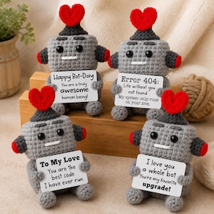 Gehäkelter Roboter Amigurumi, Programmierergeschenk für den Freund, Geek-Valentinstagsgeschenk, Plüschtier für den nerdigen Ehemann, handgefertigtes Geschenk