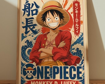 Monkey D. Luffy One Piece Poster, Anime Pirate Captain Wall Art, Japanese Manga Room Decor Print