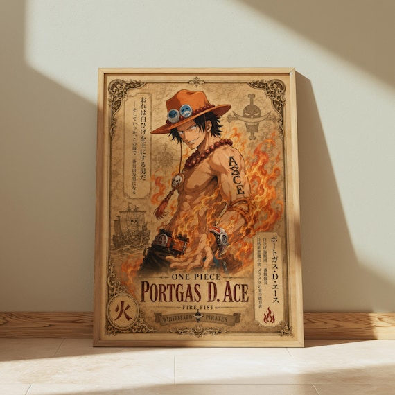 Portgas D. Ace One Piece Poster, Fire Fist Anime Wall Art, Vintage Pirate Manga Print, Straw Hat Inspired Decor
