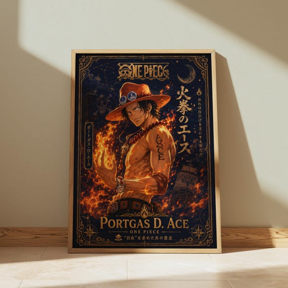 Portgas D. Ace One Piece Poster, Fire Fist Anime Wall Art, Dark Flame Manga Style Print, Pirate Room Decor