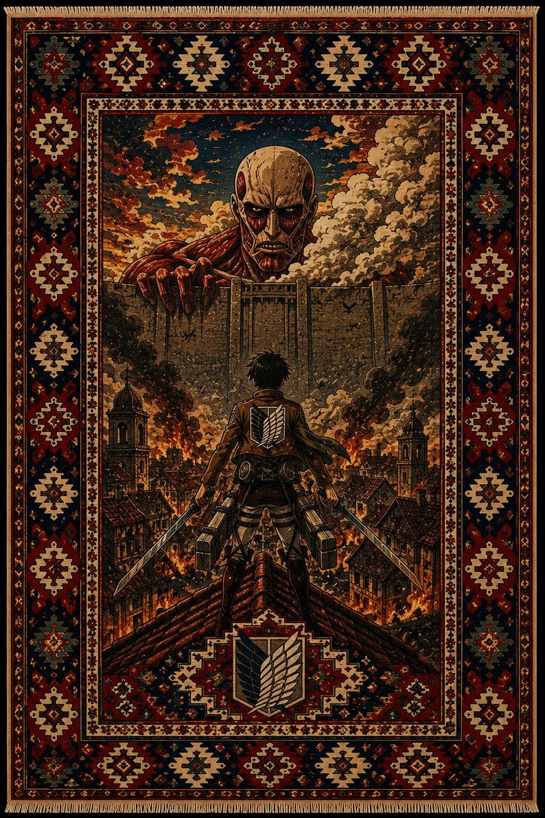 Attack On Titan Anime Rug, Manga Battle Carpet, Otaku Bedroom Decor image 6