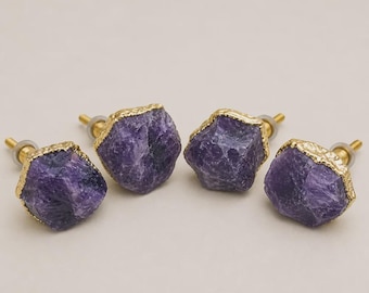 Set of 6 Amethyst Agate Crystal Cabinet Drawer Pull -Knobs Decorative handle