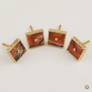 Set of 4 Red Agate Drawer Pulls, Natural Stone Gemstone Cabinet Knobs