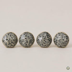Dalmatian Jasper Drawer Pulls, Black White Spotted Stone Cabinet Knobs Set of 4