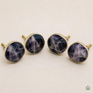 Amethyst Agate Cabinet Pull, Gemstone Drawer Handle, Wardrobe Dresser Knobs, Set of 4
